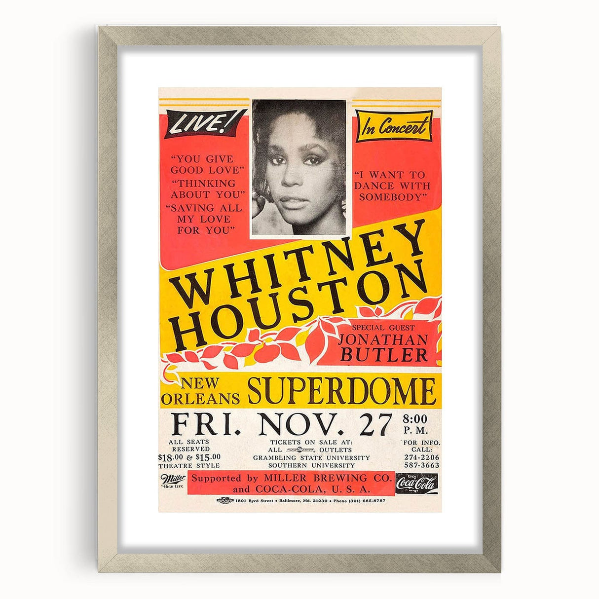 Whitney Houston 1980s Concert Poster - New Orleans Superdome