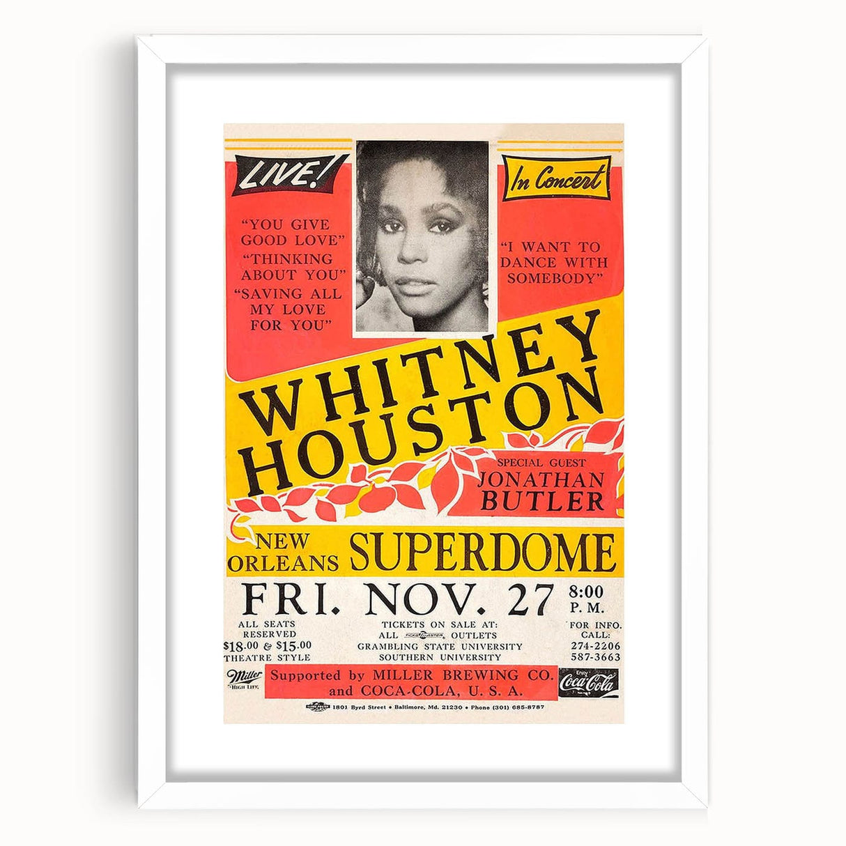 Whitney Houston 1980s Concert Poster - New Orleans Superdome