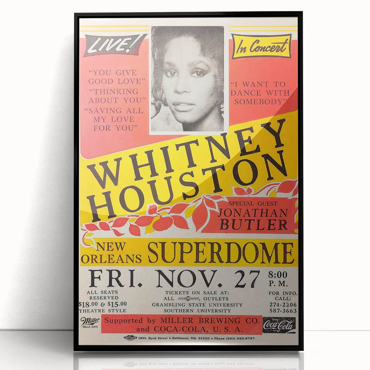 Whitney Houston 1980s Concert Poster - New Orleans Superdome