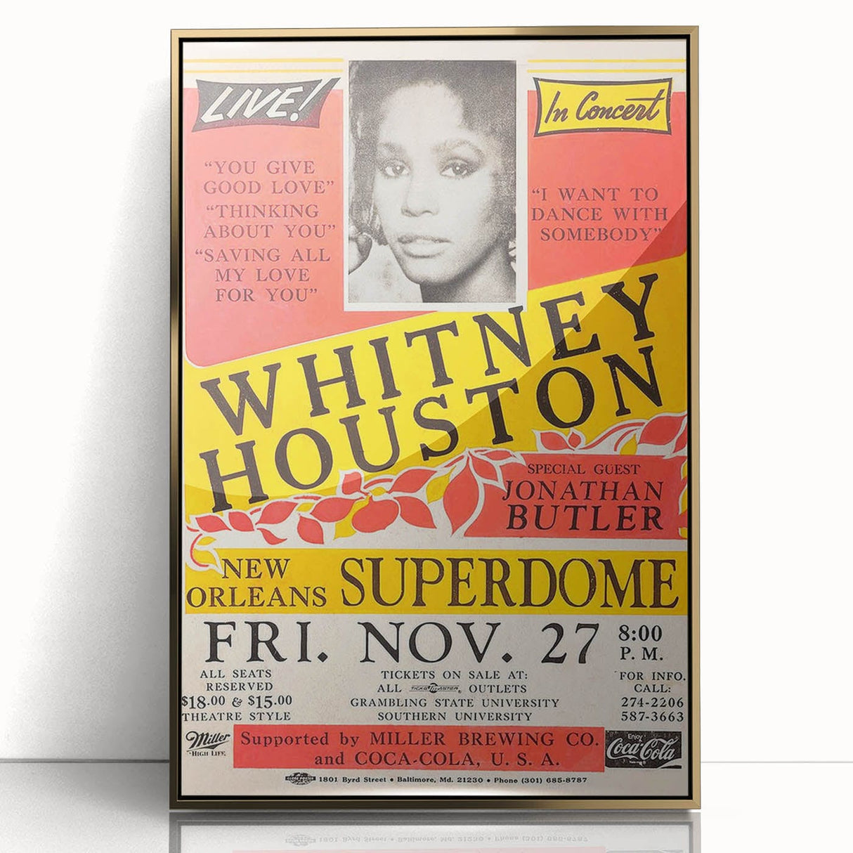Whitney Houston 1980s Concert Poster - New Orleans Superdome