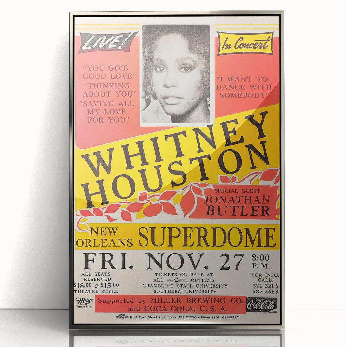 Whitney Houston 1980s Concert Poster - New Orleans Superdome