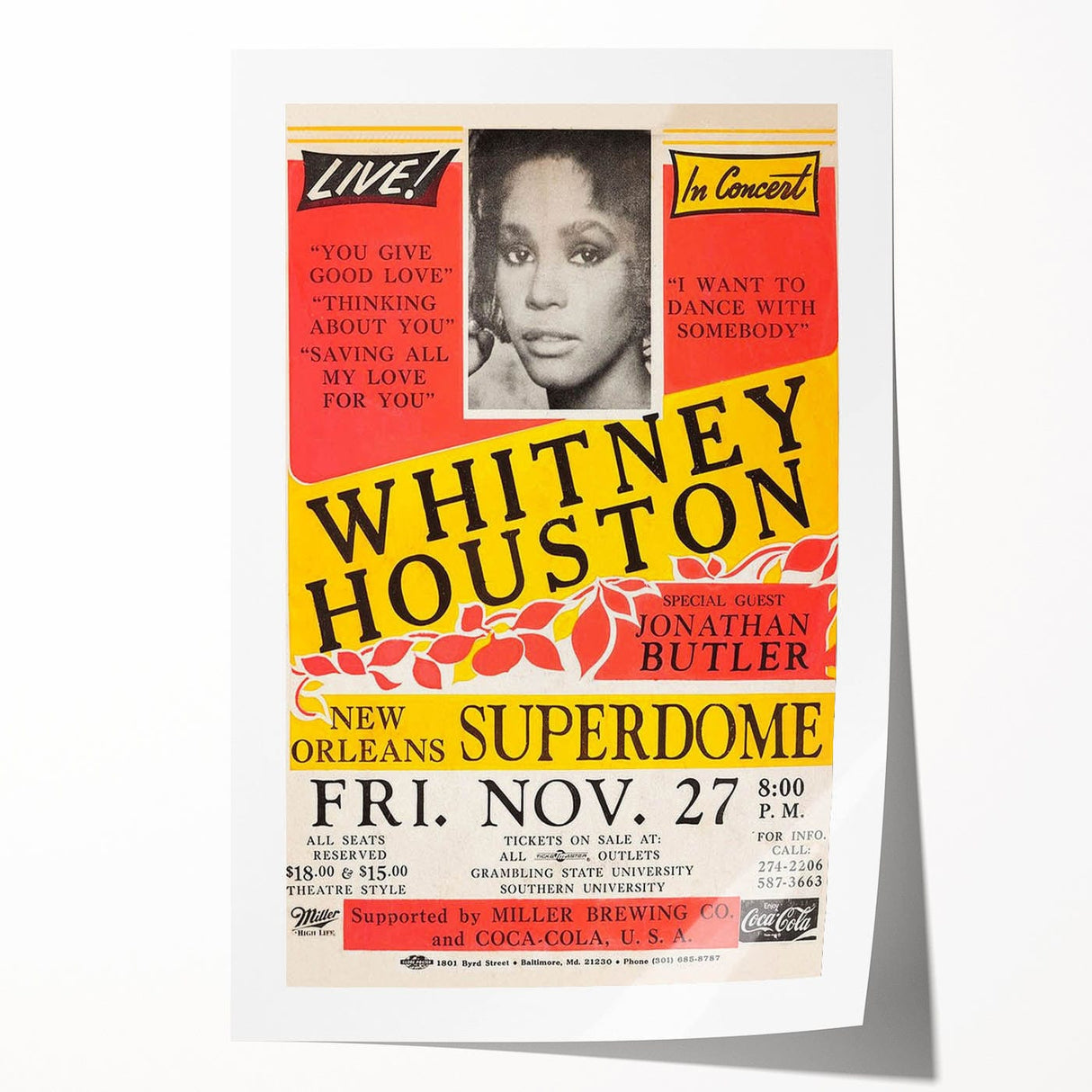 Whitney Houston 1980s Concert Poster - New Orleans Superdome