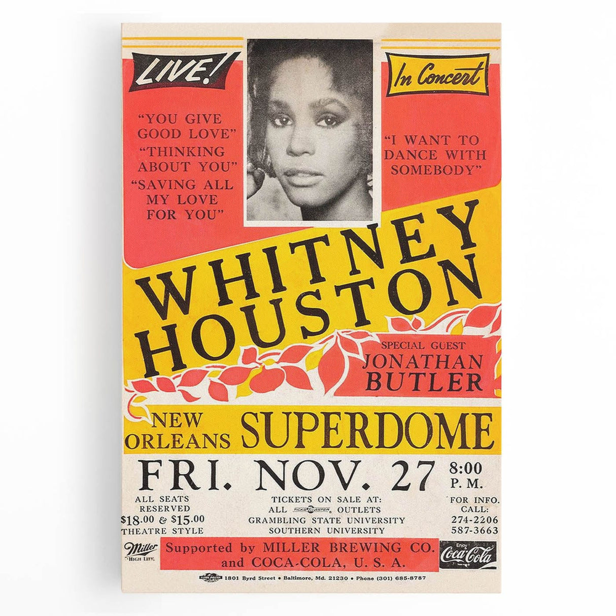 Whitney Houston 1980s Concert Poster - New Orleans Superdome