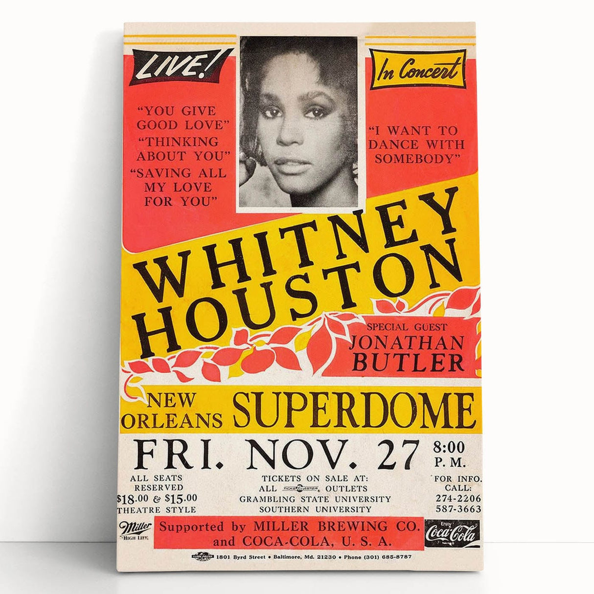 Whitney Houston 1980s Concert Poster - New Orleans Superdome