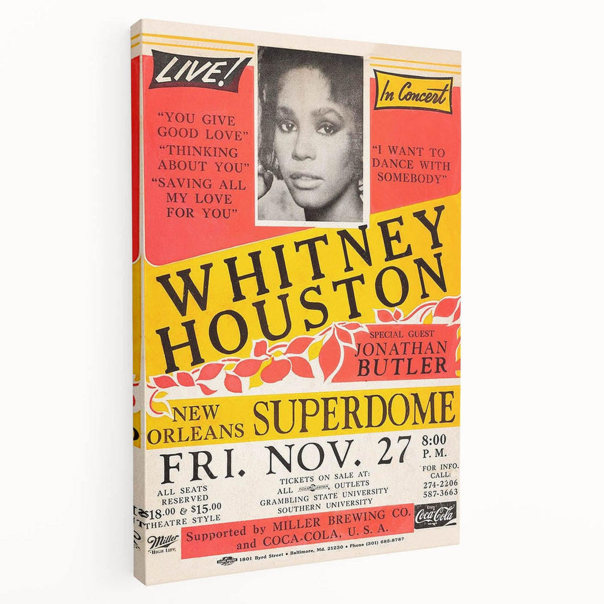 Whitney Houston 1980s Concert Poster - New Orleans Superdome