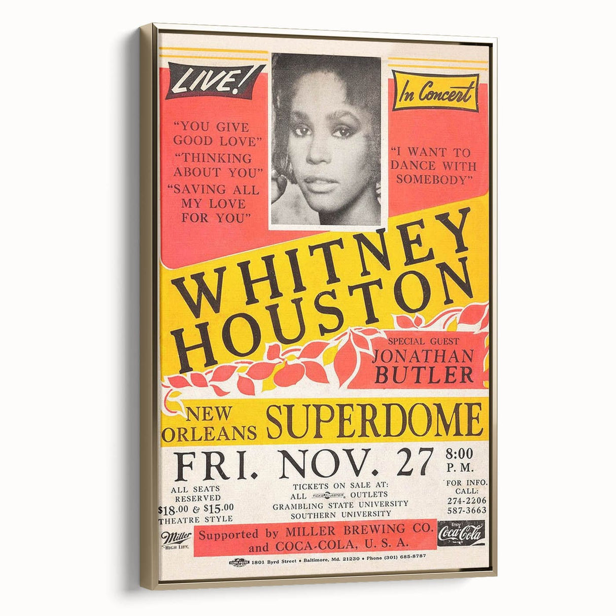 Whitney Houston 1980s Concert Poster - New Orleans Superdome