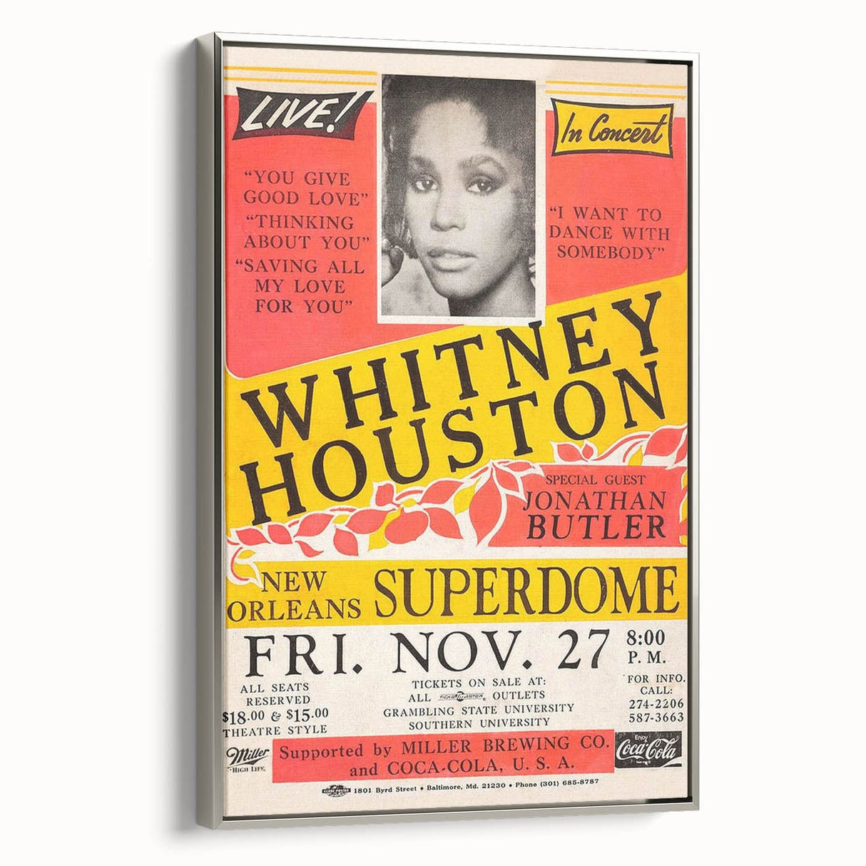 Whitney Houston 1980s Concert Poster - New Orleans Superdome