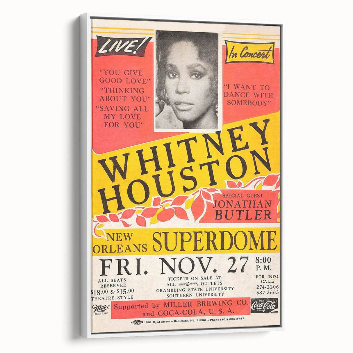 Whitney Houston 1980s Concert Poster - New Orleans Superdome