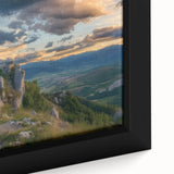 Close-up of a framed canvas artwork depicting a vibrant castle landscape, showcasing intricate details and rich colors, ideal for home decor enthusiasts.