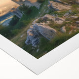 Stunning rolled canvas artwork depicting a vibrant landscape with an ancient castle, showcasing rich colors and intricate details, perfect for home decor.