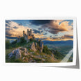Rolled print showcasing a scenic landscape with a majestic castle amidst lush greenery and a serene sky, elegantly packaged in a protective tube for safe delivery.