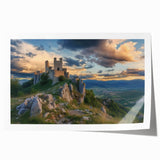 Rolled print showcasing a scenic landscape with a majestic castle amidst lush greenery and a serene sky, elegantly packaged in a protective tube for safe delivery.
