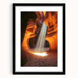 Framed black landscape artwork showcasing intricate cave designs, featuring a sleek mat for added depth, perfect for enhancing modern home decor aesthetics.