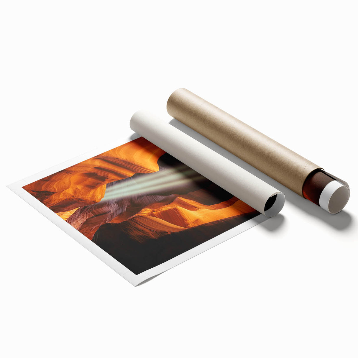 Rolled print of a stunning landscape scene depicting intricate cave formations, showcasing rich earthy tones and textures, perfect for home decor or art enthusiasts.