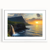 Framed landscape artwork showcasing dramatic cliffs in vibrant colors, presented with a white mat for an elegant finish, perfect for modern home decor.