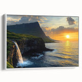 Framed canvas artwork depicting a stunning cliff landscape with vibrant colors, showcasing intricate details and a white frame, perfect for home decor.