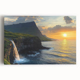 Stretched canvas artwork depicting a breathtaking coastal landscape with cliffs and ocean waves, showcasing vibrant colors and intricate details, perfect for home decor.