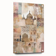 Abstract architectural wall art displayed from a side view, featuring vibrant acrylic glass and distinctive pin accents, perfect for modern home decor.