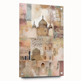 Abstract architectural wall art displayed from a side view, featuring vibrant acrylic glass and distinctive pin accents, perfect for modern home decor.