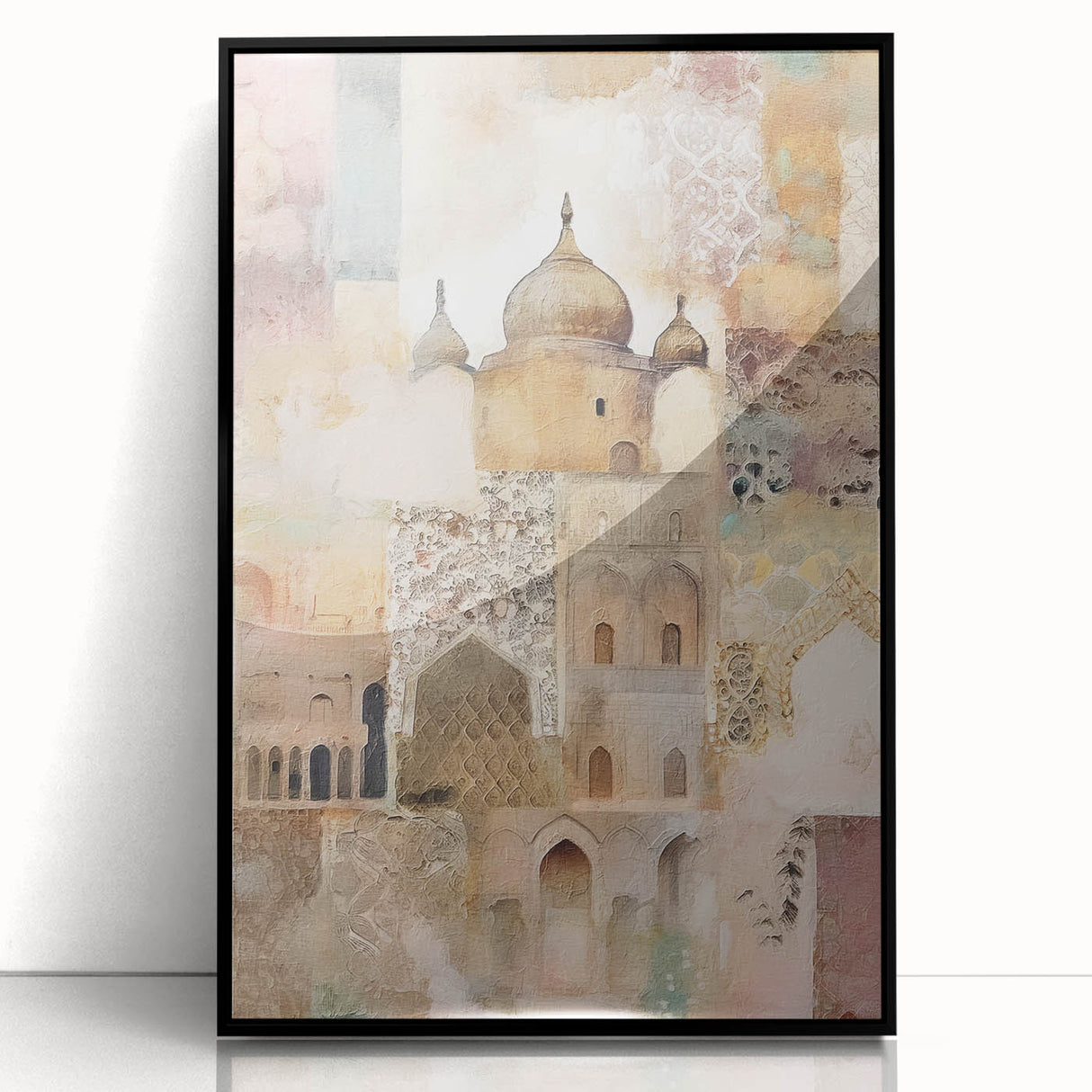 Framed abstract architecture wall art featuring geometric shapes and black acrylic finish, ideal for modern decor and stylish interiors. Perfect for enhancing living spaces with a contemporary touch.