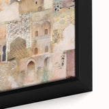 Close-up of a framed abstract architecture wall art piece showcasing geometric shapes in vibrant colors, perfect for modern home decor. Ideal for enhancing contemporary interior spaces.