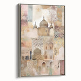 Framed abstract architecture wall art featuring silver accents on a textured canvas, showcasing modern design elements. Ideal for contemporary home decor.