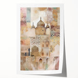 Abstract architectural wall art print showcasing geometric shapes in vibrant colors, rolled and ready for framing, perfect for modern home decor.