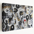 Abstract geometric stretched canvas artwork showcasing vibrant colors and sharp angles, ideal for modern home decor. Side view displays the gallery wrap finish, enhancing its aesthetic appeal.