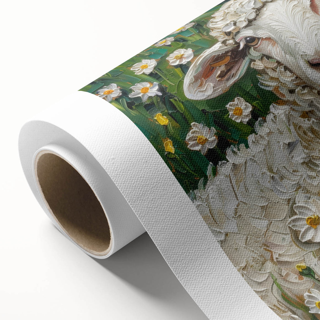 Rolled canvas showcasing a vibrant design of various animals in a colorful, artistic style, securely packaged in a durable cardboard tube for protection and easy transport. Perfect for enhancing home decor with a unique, nature-inspired touch.