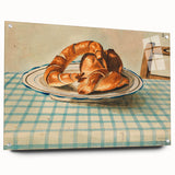 Vintage Art Deco Wall Art – Croissant Still Life on Checkered Table