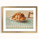 Vintage Art Deco Wall Art – Croissant Still Life on Checkered Table