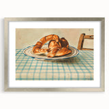 Vintage Art Deco Wall Art – Croissant Still Life on Checkered Table