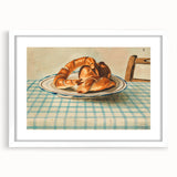 Vintage Art Deco Wall Art – Croissant Still Life on Checkered Table