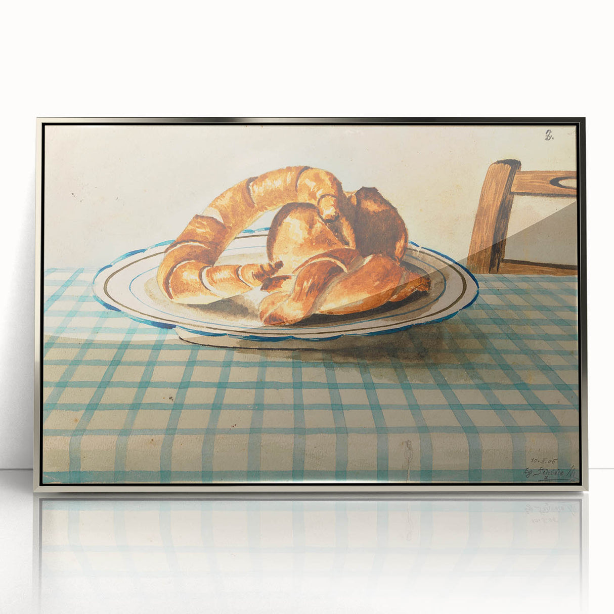 Vintage Art Deco Wall Art – Croissant Still Life on Checkered Table