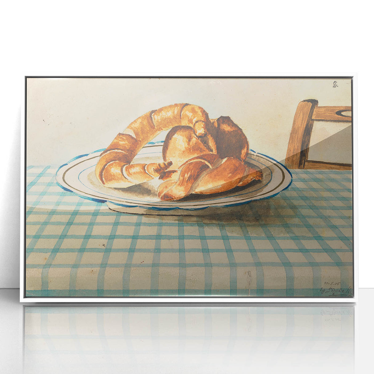Vintage Art Deco Wall Art – Croissant Still Life on Checkered Table