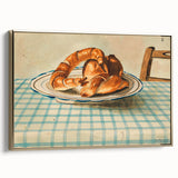 Vintage Art Deco Wall Art – Croissant Still Life on Checkered Table