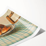 Vintage Art Deco Wall Art – Croissant Still Life on Checkered Table