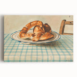 Vintage Art Deco Wall Art – Croissant Still Life on Checkered Table