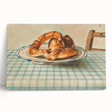 Vintage Art Deco Wall Art – Croissant Still Life on Checkered Table