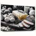 Acrylic print of assorted dishes in vibrant colors, ideal for dining room decor.