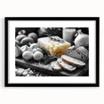 Extra large wall art featuring abstract art prints of colorful textured food dishes on a black framed canvas.