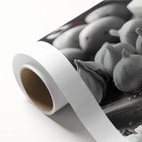 Art Deco poster featuring an array of colorful food dishes on a rolled canvas, suitable for dining room decor.