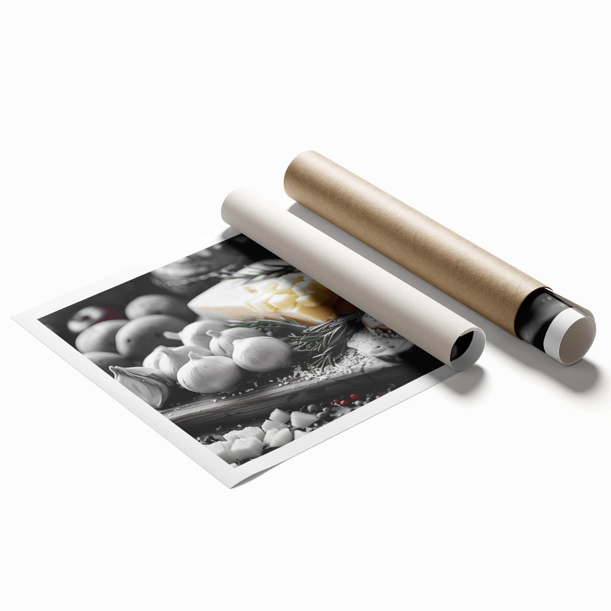 Extra large rolled print featuring an array of detailed floral art in pastel shades.