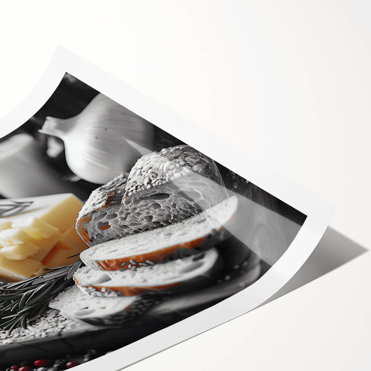 Extra large rolled print featuring line art flowers in monochrome, ideal for large living room wall art.