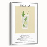 Vintage poster art of colorful food and drinks on a large framed canvas, ideal for living room decor.