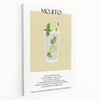 Large stretched canvas featuring a colorful illustration of assorted fruits and beverages, ideal for kitchen wall art.