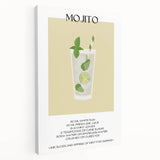 Large stretched canvas featuring a colorful illustration of assorted fruits and beverages, ideal for kitchen wall art.