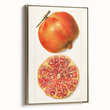 Framed canvas depicting a vintage-style fruit landscape in muted gold and black tones, ideal for bedroom wall art.