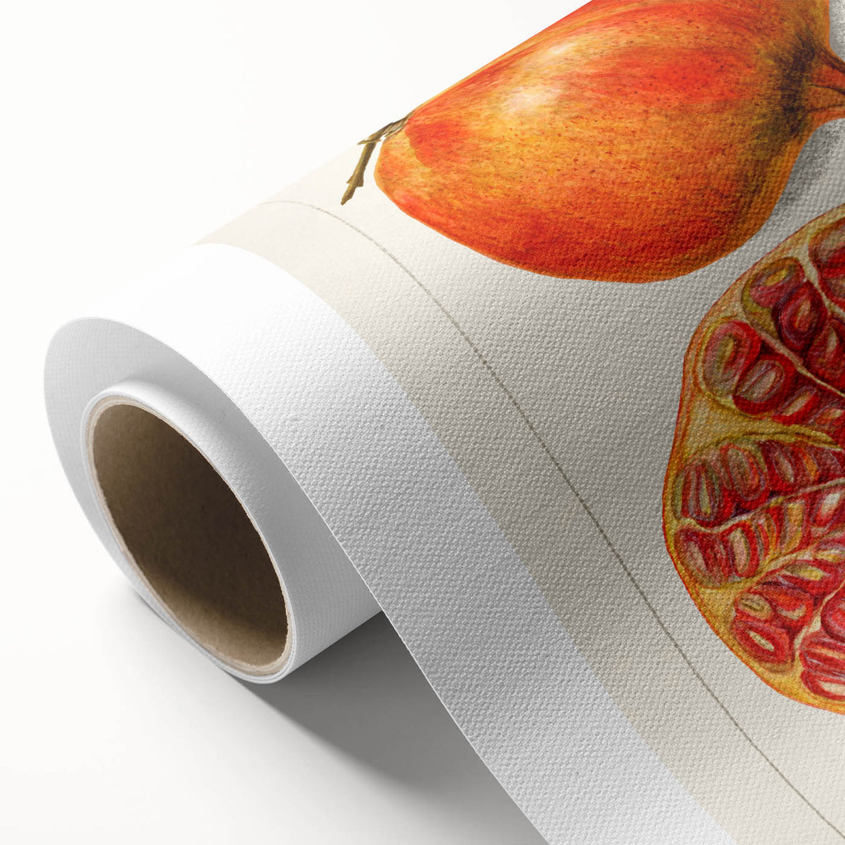 Art deco poster of assorted fruits in vibrant colors on rolled canvas, ideal for nursery wall art or dining room decor.
