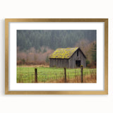 Elegant barn frame showcasing a landscape artwork with a gold mat, highlighting a rustic design ideal for home decor. Perfect for enhancing living spaces with a touch of sophistication.